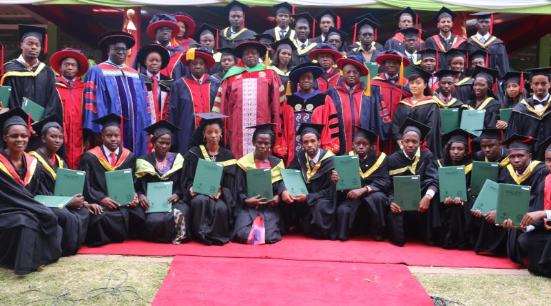 The PAUSTI graduating class pose for a photo with the JKUAT Chancellor, PAU Council President, JKUAT Vice Chancellor and other officials after being conferred with their M.Sc. Degrees.